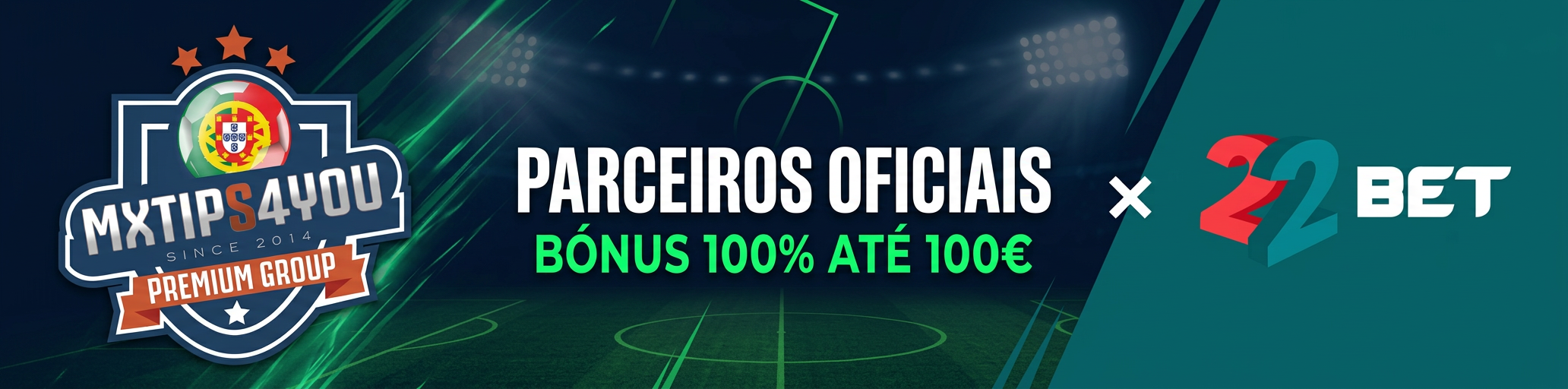 Parceria Mxtips4you × 22Bet — Bónus 100% até 100€